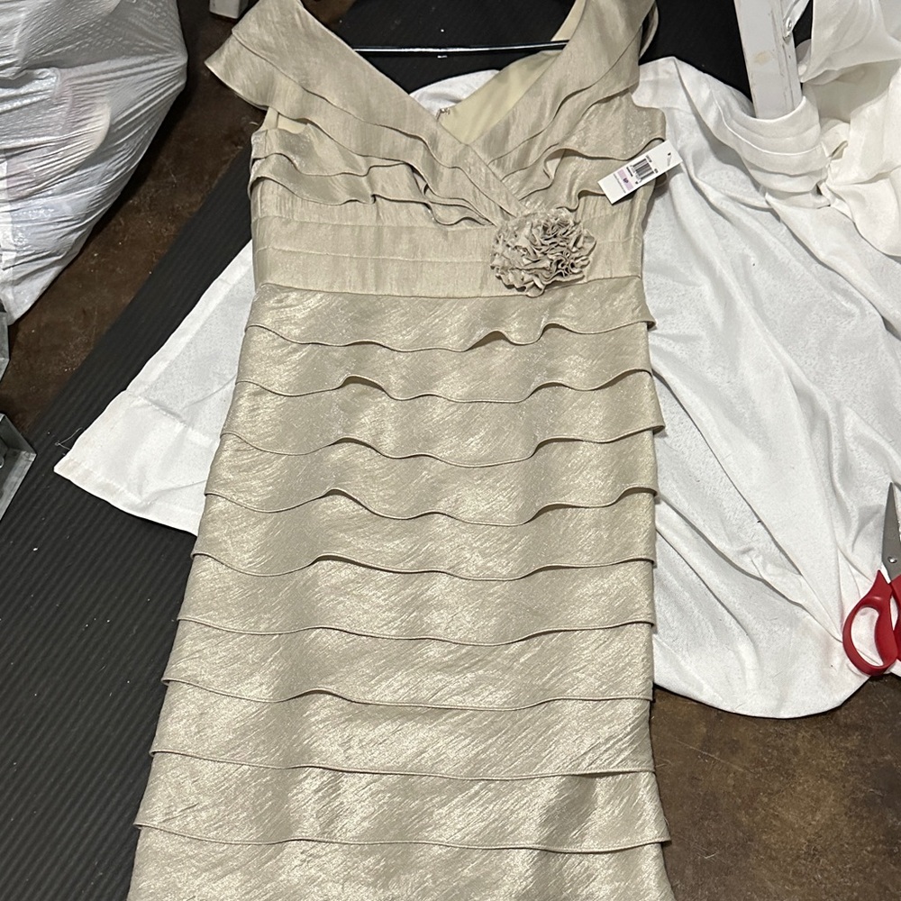 London Times Gold Layered Mini Dress